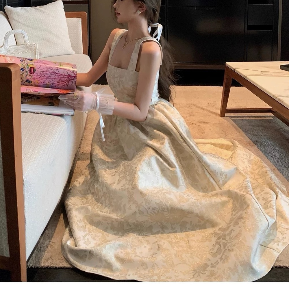 Luxury White Strapless Gold Butterfly Motif Maxi Dress - Picture 16 of 16